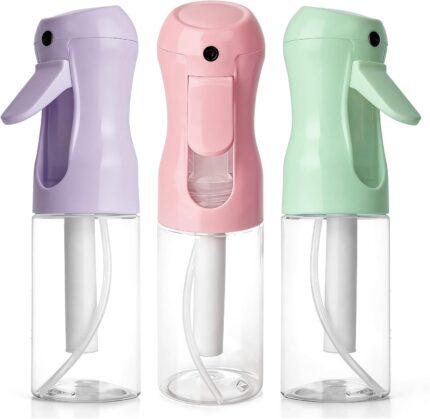3Pcs Continuous Spray Bottles For Hair,Ultra Fine Mister for Hair Styling, Plants, Cleaning, Salon, Misting & Skin Care（200ml/6.8oz Green+Pink+Purple）